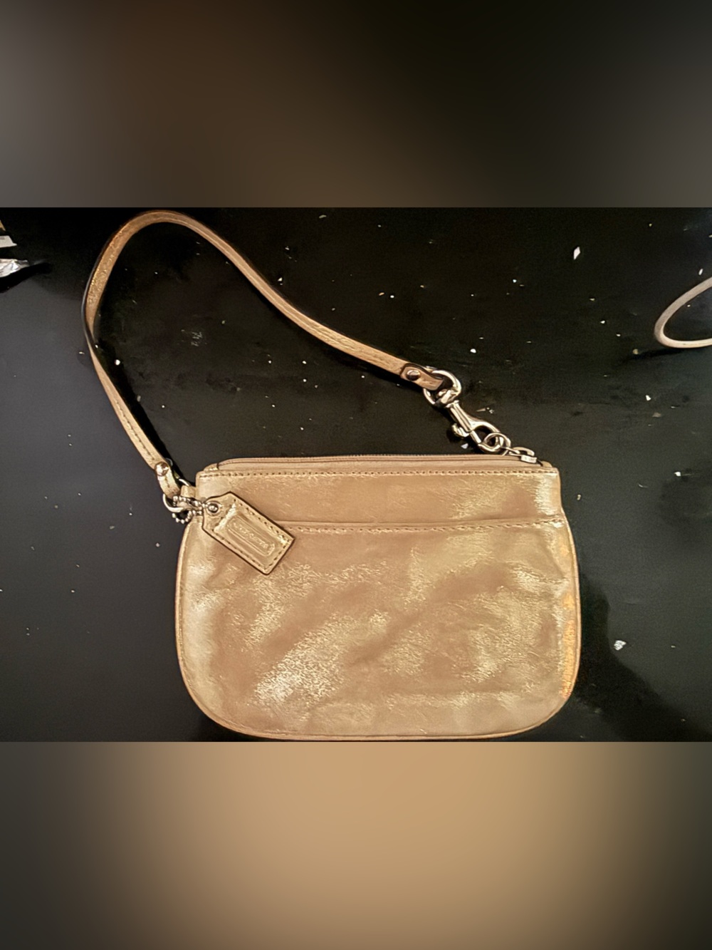 Coach Metallic Gold Leather Wristlet Mini Bag